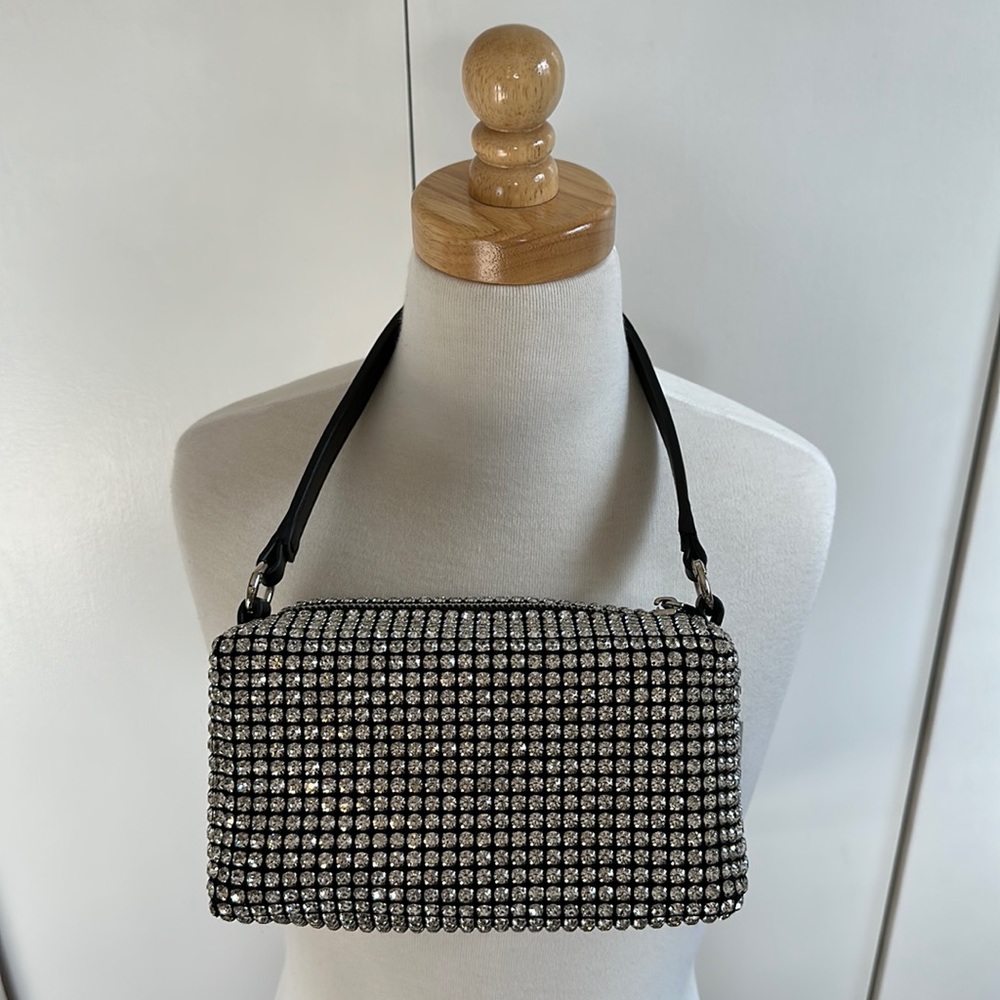 Rhinestone and black evening bag purse with 2 straps